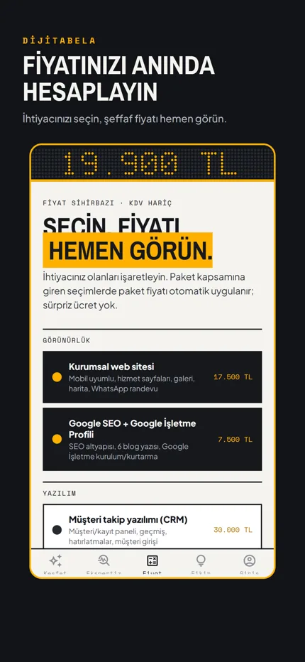 Dijitabela uygulaması: Fiyat hesaplama