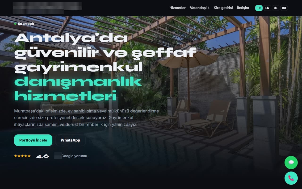 Antalya · Emlak ofisi için hazırladığımız site taslağı (işletme bilgileri gizlendi) · Dijitabela